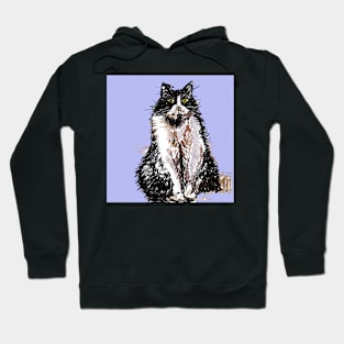 Tuxedo Cat Cute Drawing - on Lavender Purple Hoodie